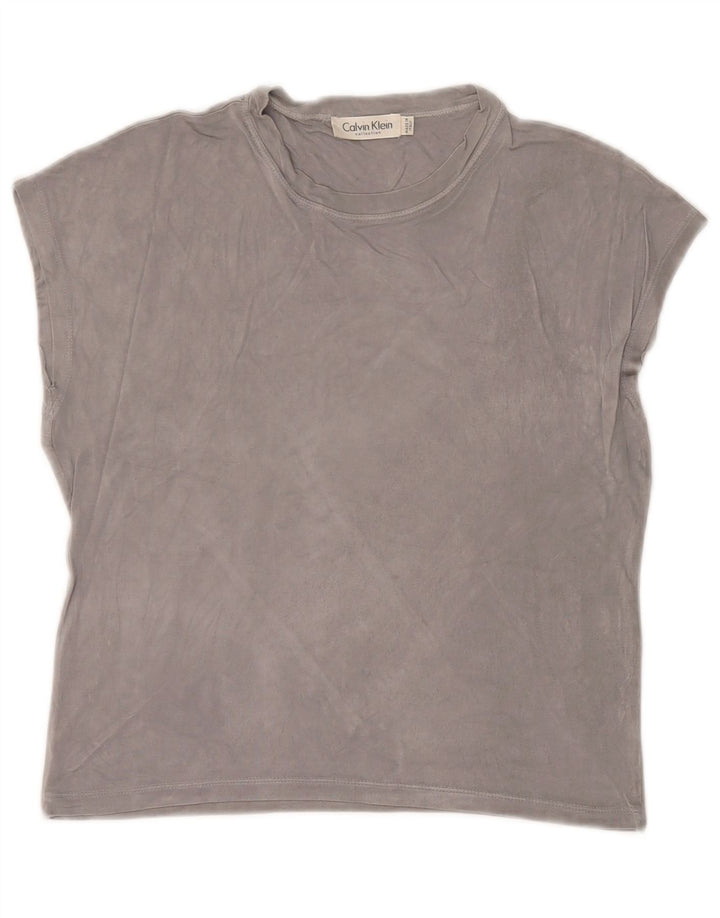Calvin Klein Camiseta corta para mujer UK 14 Rayón gris medio