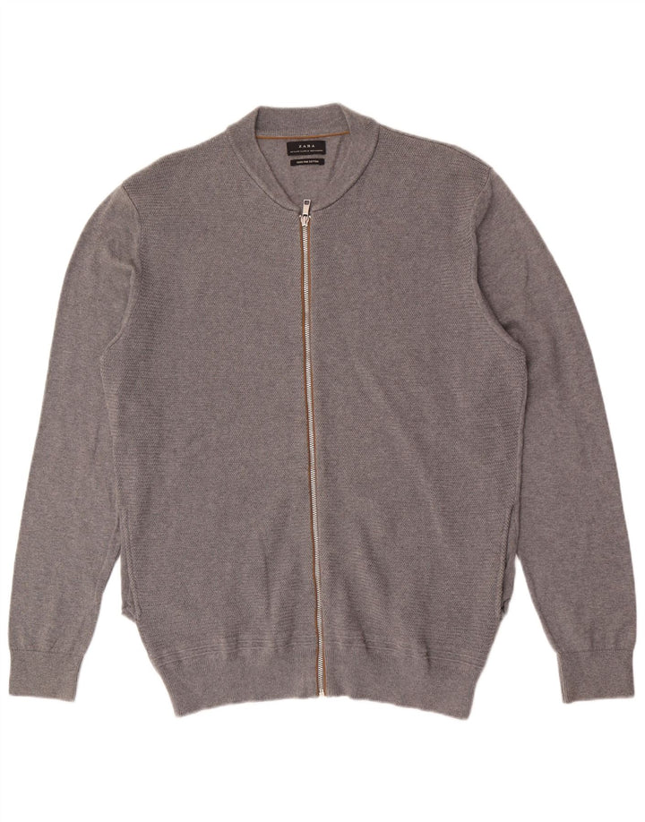 Zara Hombre Cárdigan Sueter XL Gris Algodón