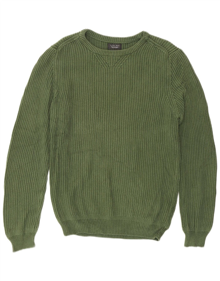 Zara Hombre Jersey Cuello Redondo Jersey Algodón Verde Medio