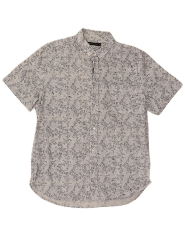 French Connection Camisa de manga corta para hombre de algodón floral blanco grande