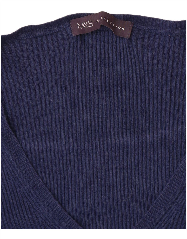 MARKS & SPENCER Suéter con cuello en V para mujer UK 10 Small Azul marino