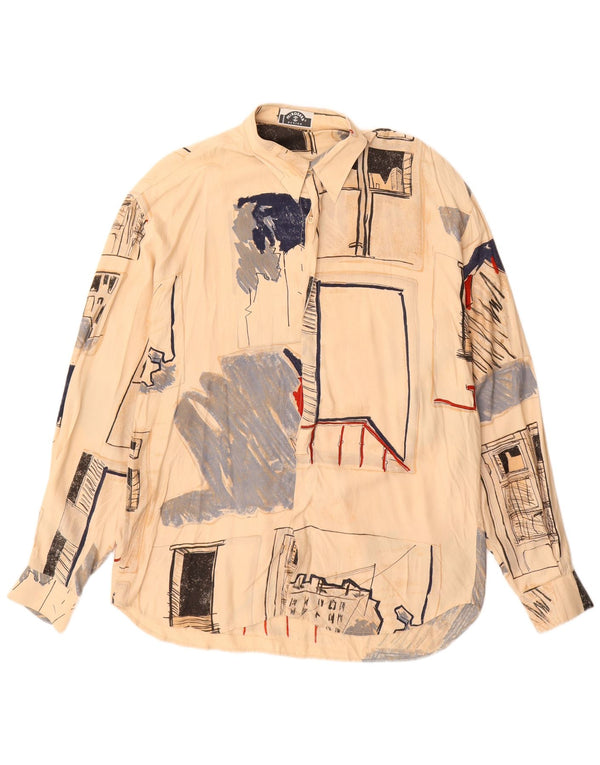 Camisa Vintage Hombre XL Viscosa Geométrica Beige