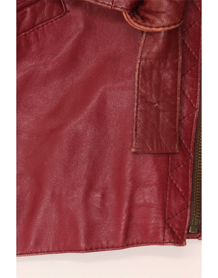 Vintage mujer chaqueta biker de cuero de gran tamaño EU 38 Medio Borgoña