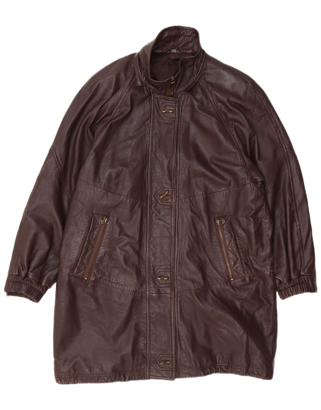 VINTAGE Abrigo de cuero de gran tamaño para mujer EU 40 Cuero marrón medio