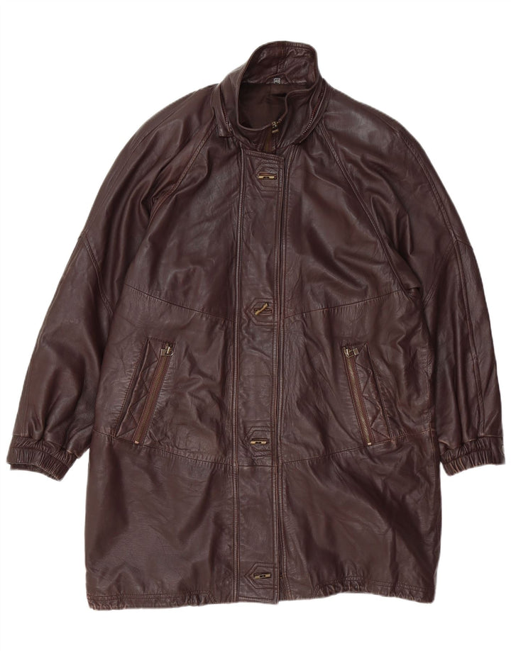 VINTAGE Abrigo de cuero de gran tamaño para mujer EU 40 Cuero marrón medio