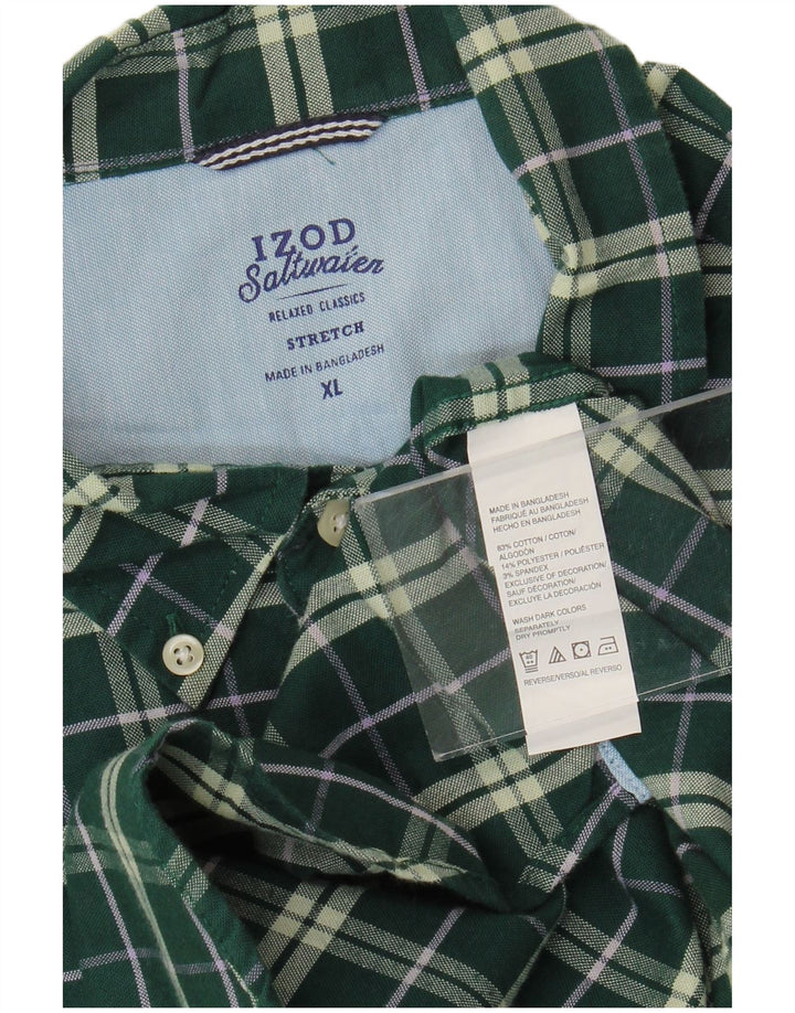 Izod Camisa Stretch Hombre XL Algodón Cuadros Verdes