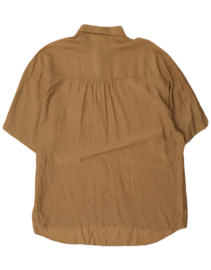 Vintage hombres manga corta pullover camisa grande algodón beige