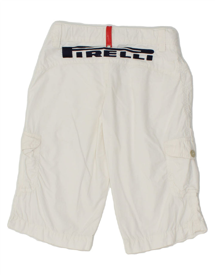 PIRELLI Boys Graphic Cargo Shorts 9-10 Years W24 White Cotton Vintage Pirelli and Second-Hand Pirelli from Messina Hembry 