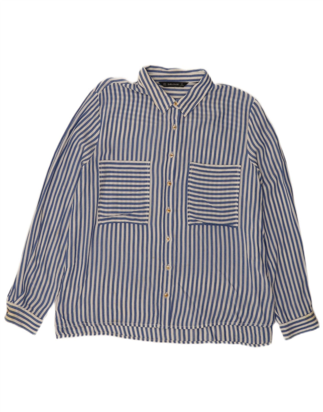 Zara Camisa Mujer UK 40 Viscosa Rayas Azul Medio