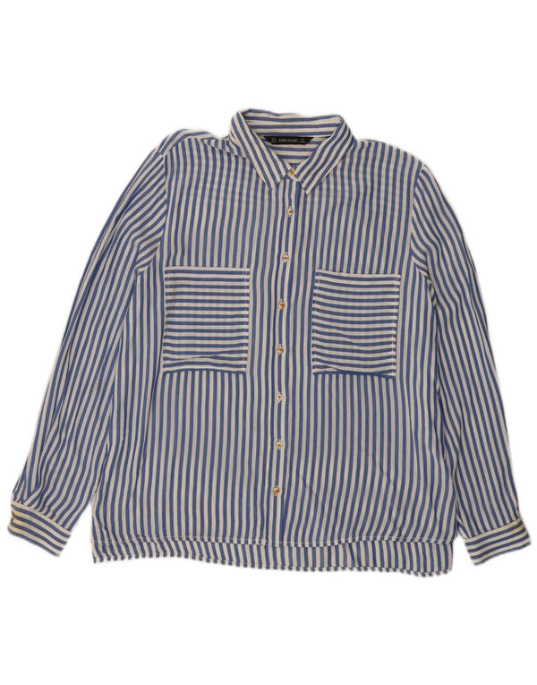 Zara Camisa Mujer UK 40 Viscosa Rayas Azul Medio
