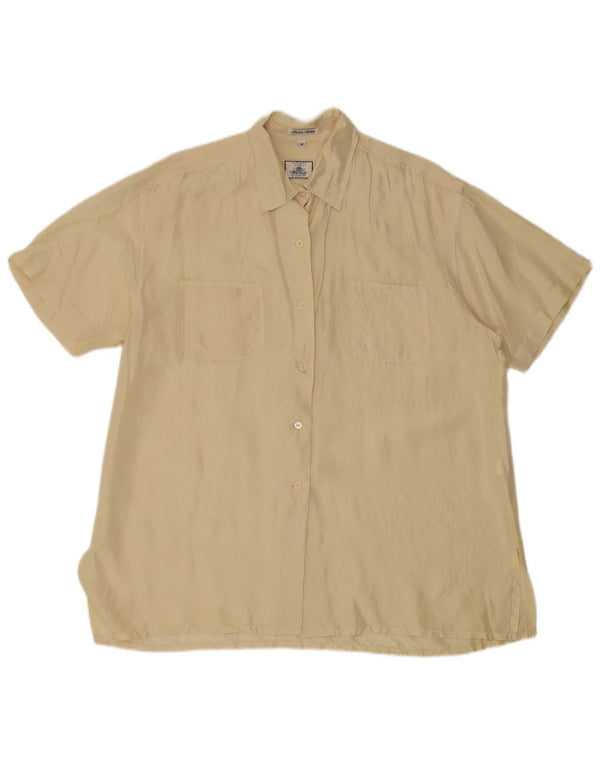 Vintage mujer manga corta camisa de gran tamaño blusa Reino Unido 14 seda beige medio