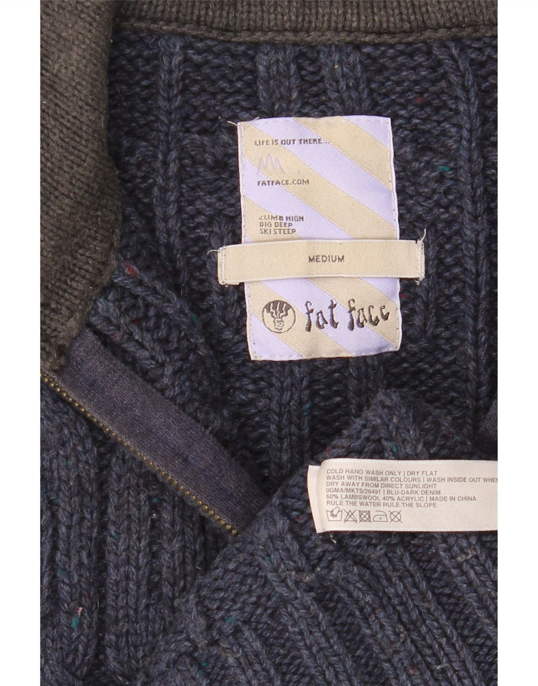 Jersey tipo jersey con cremallera en el cuello para hombre de Fat Face Lana de cordero azul marino medio