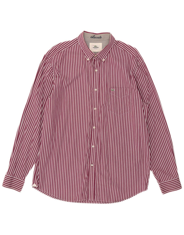 Camisa Lacoste Hombre Regular Fit Talla 44 XL Algodón Rayas Burdeos