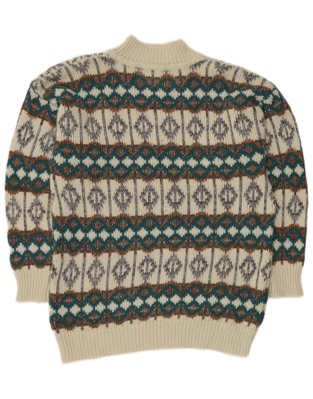 VINTAGE Hombres Turtle Neck Jumper Suéter Medio Blanco Fair Isle