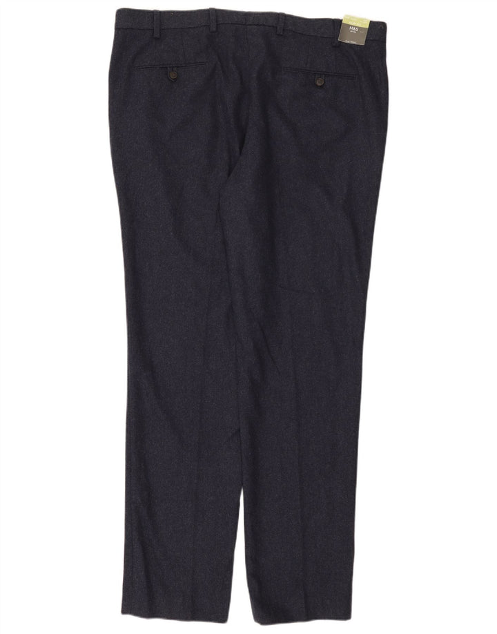 Marks & Spencer Pantalones chinos ajustados para hombre W40 L33 Lana azul marino