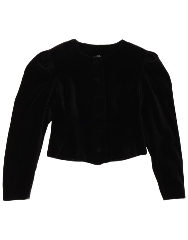 LAURA ASHLEY Chaqueta Bolero de Terciopelo de 6 Botones para Mujer UK 10 Small Black Cotton