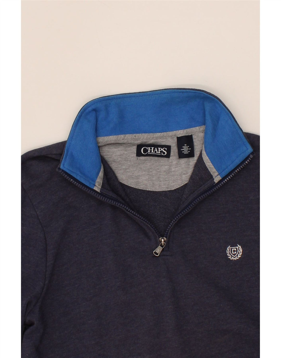 CHAPS Mens Zip Neck Sweatshirt Jumper Medium Navy Blue Cotton Vintage Chaps and Second-Hand Chaps from Messina Hembry 