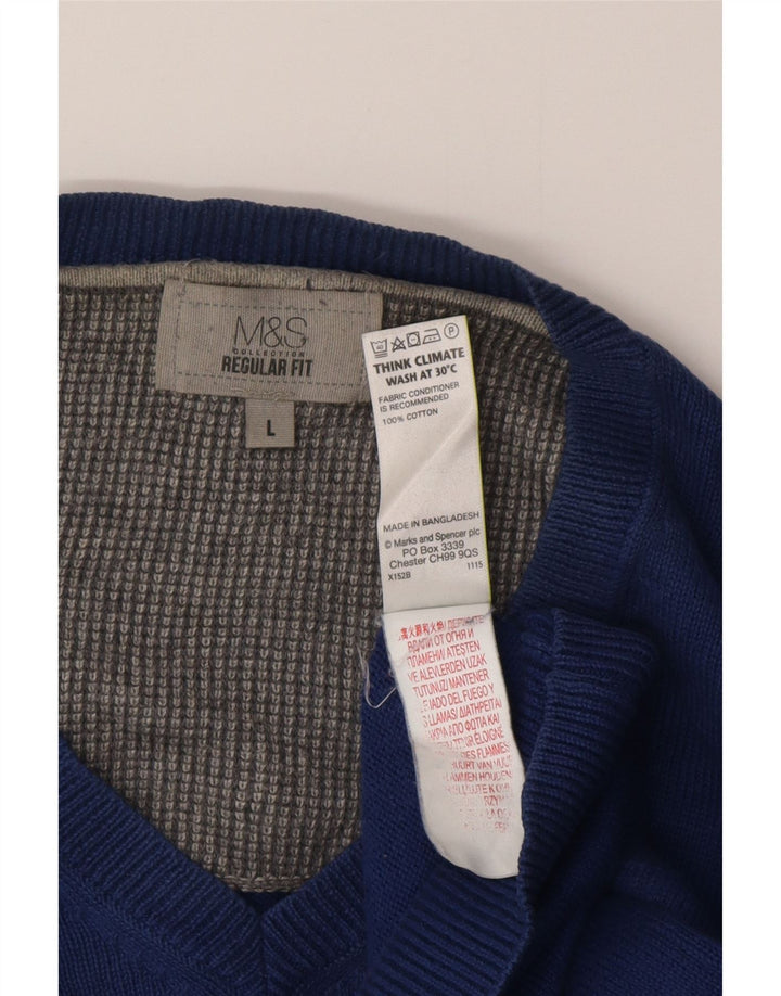 Marks & Spencer Jersey Regular Fit con Cuello en V para Hombre Algodón Azul Grande