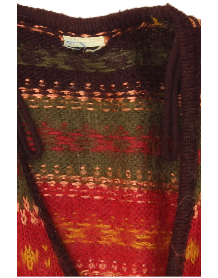 VINTAGE suéter cárdigan para mujer Reino Unido 14 rayas multicolores grandes