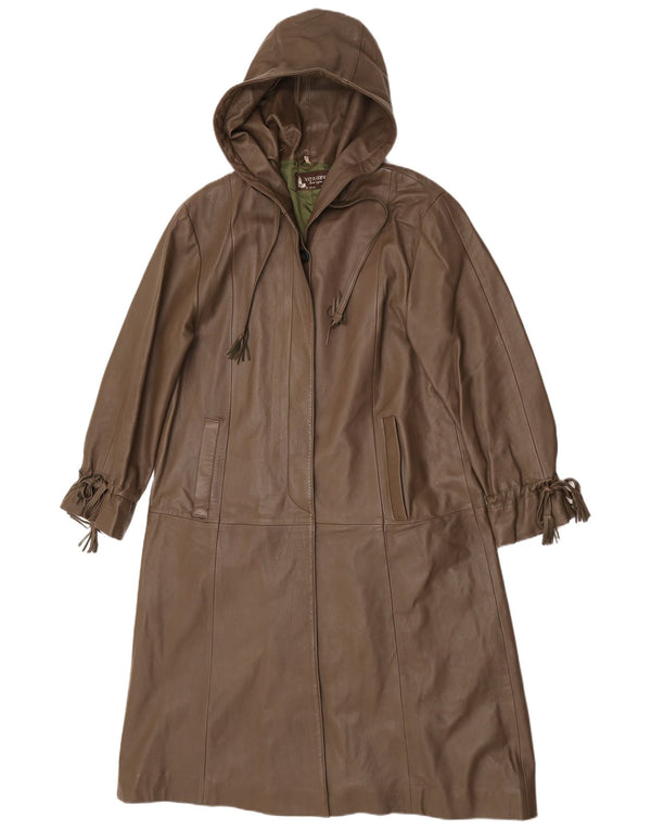 Vintage mujer abrigo de cuero con capucha EU 38 cuero marrón medio