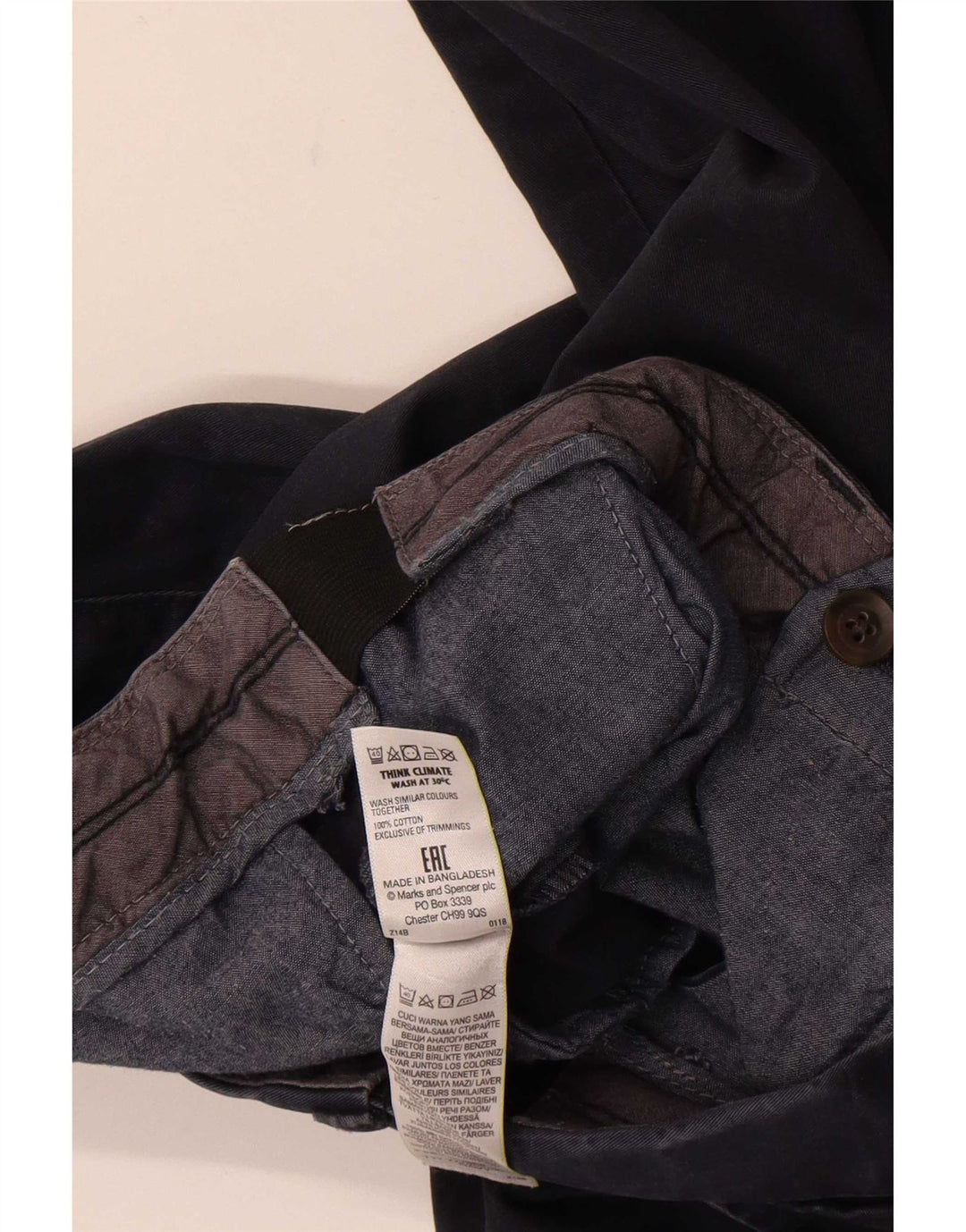 Marks & Spencer Pantalones cortos chinos para hombre W34 Grande Algodón azul marino