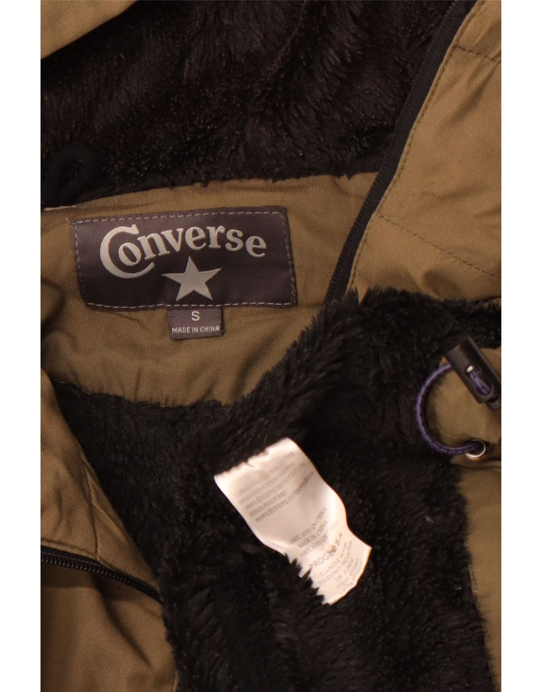 CONVERSE Chaqueta cortavientos con capucha para hombre UK 36 Small Khaki Cotton