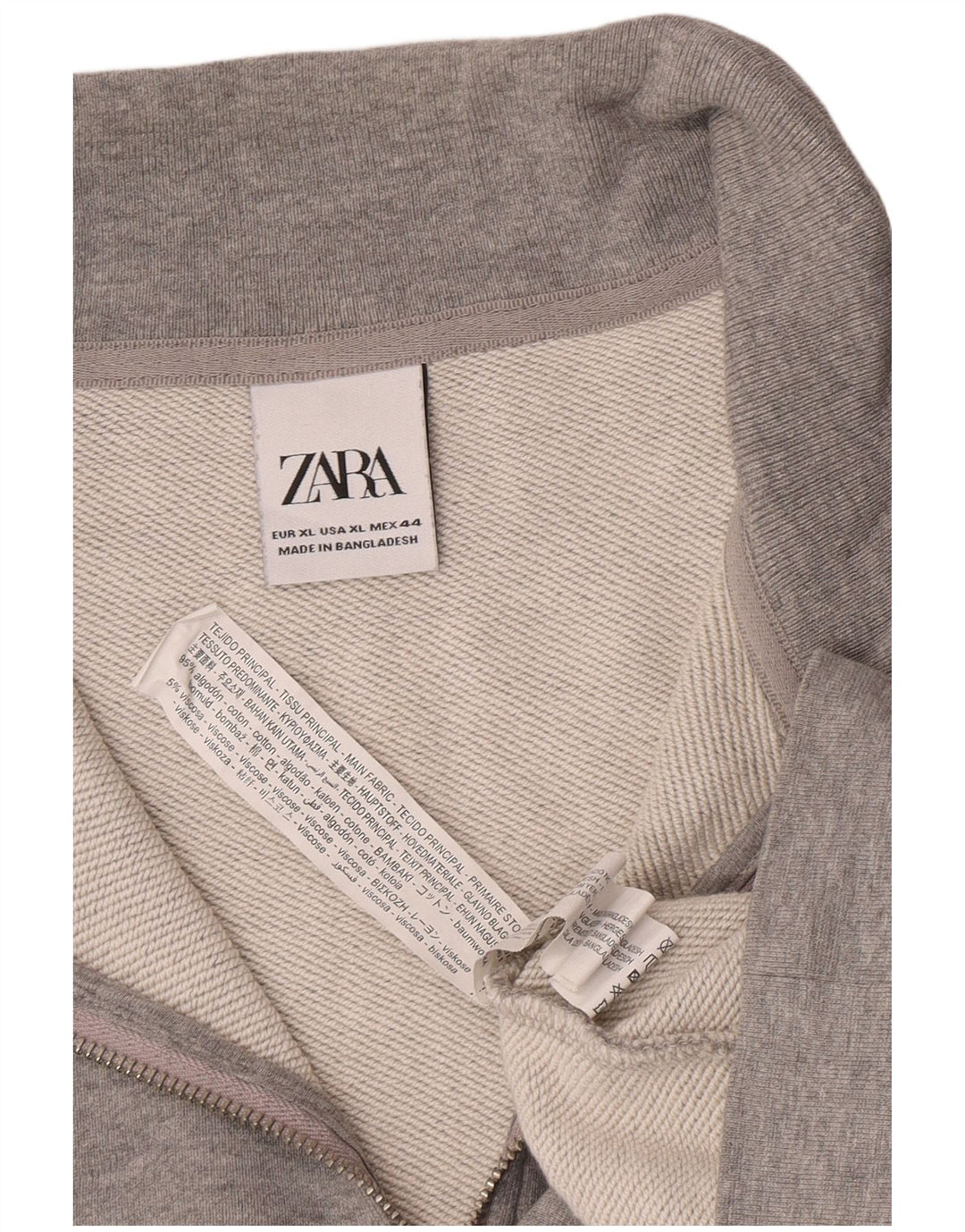 Zara Hombre Sudadera Con Cremallera Y Cuello Jumper XL Gris Algodón