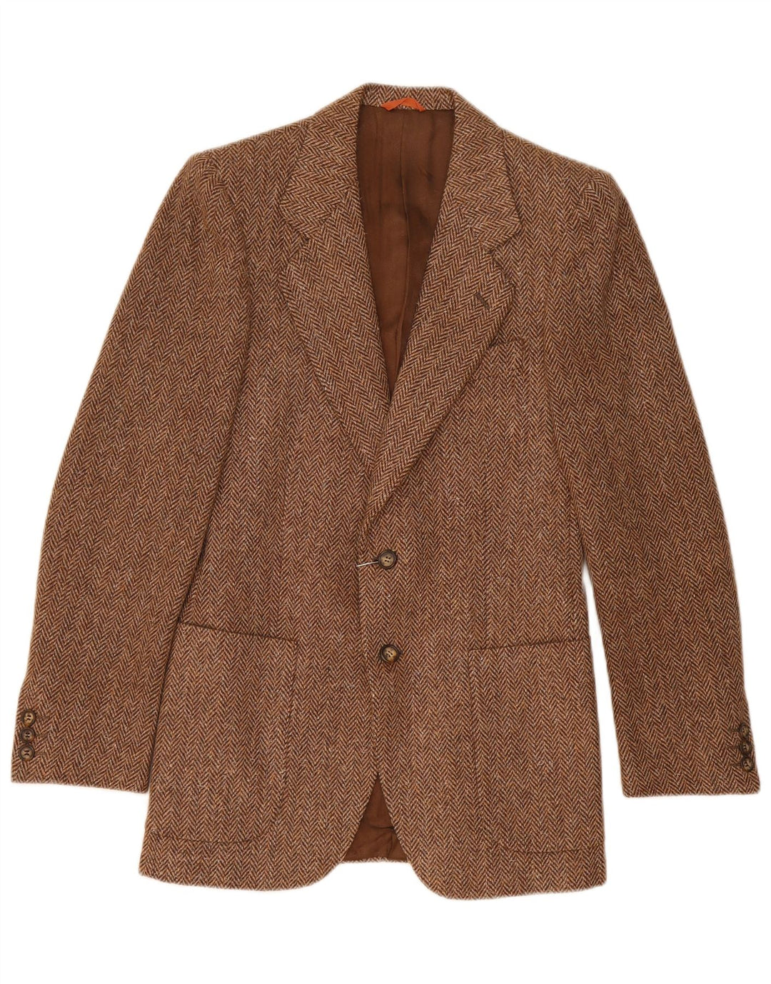 Vintage hombres 2 botones Blazer chaqueta IT 44 XS marrón lana de espiga