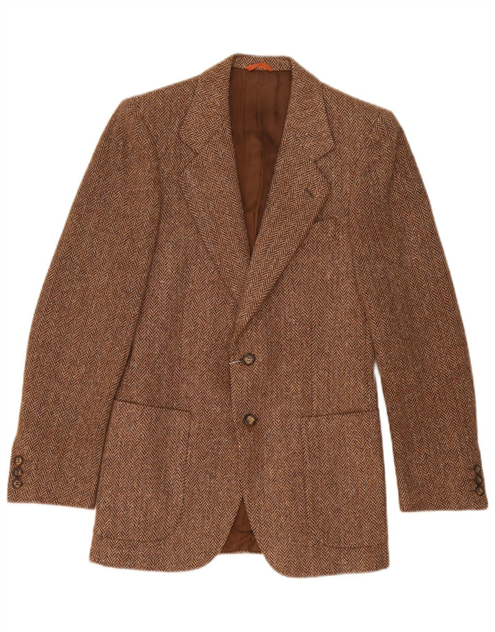 Vintage hombres 2 botones Blazer chaqueta IT 44 XS marrón lana de espiga