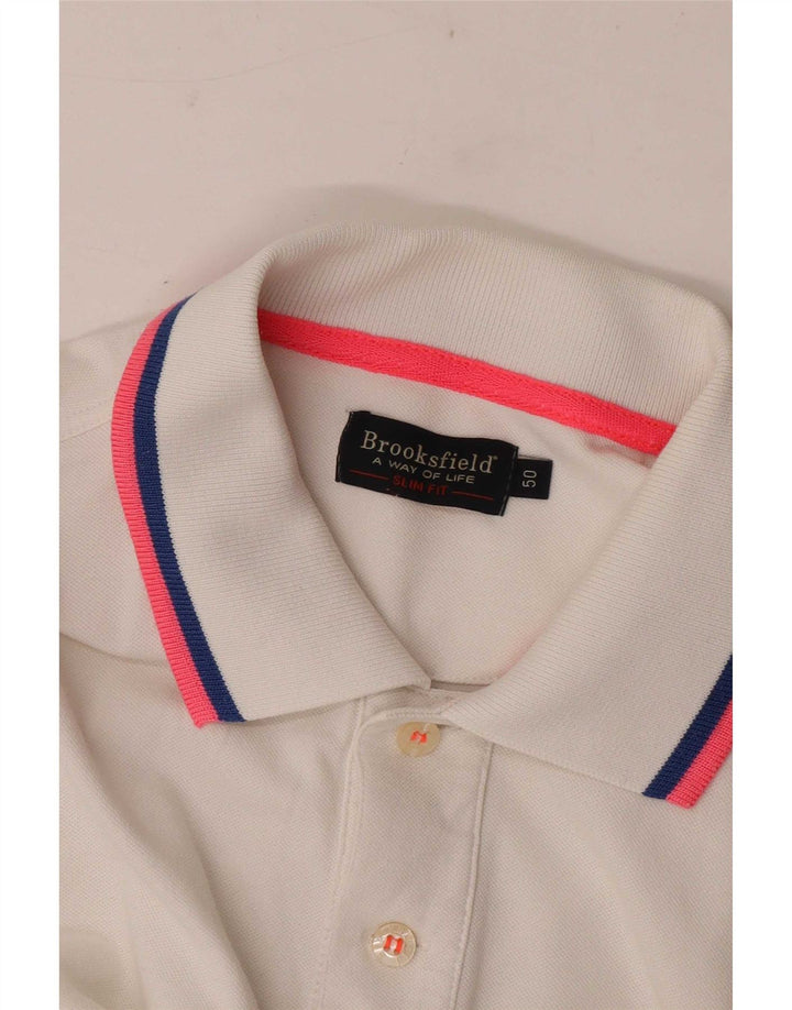 Brooksfield Polo de corte slim para hombre IT 50 Medium White Colorblock