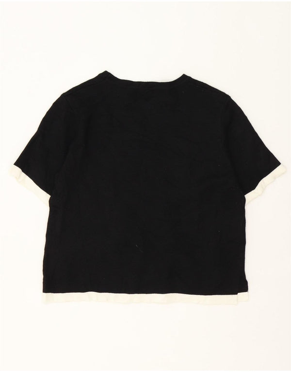 Zara Mujer Crop Camiseta Top UK 40 Medium Negro Colorblock Viscosa