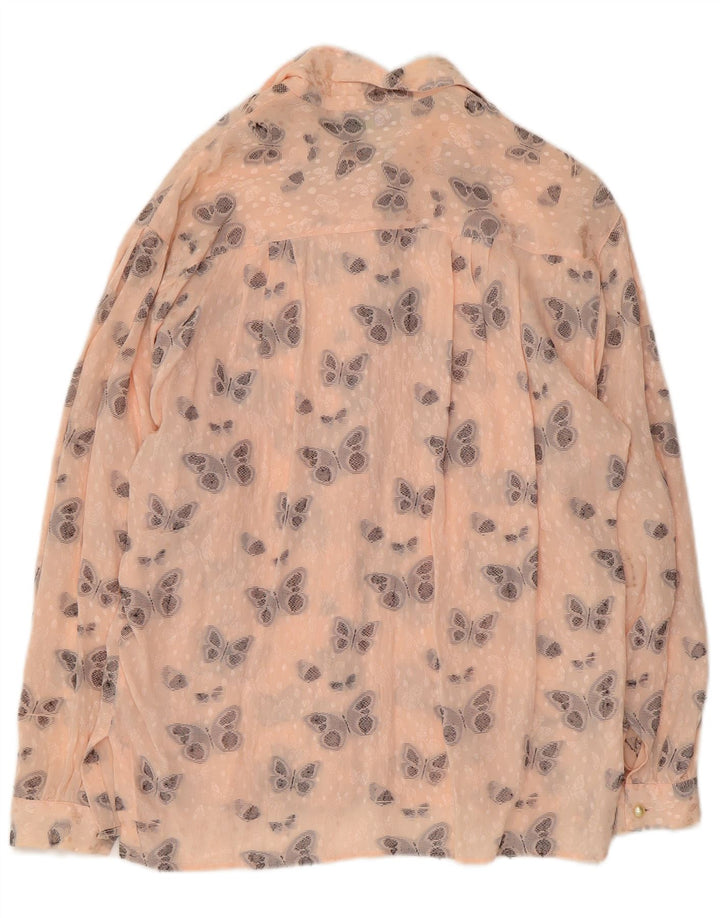 VINTAGE Mujer Camisa Gráfica Blusa Reino Unido 16 Mariposa de Seda Rosa Grande