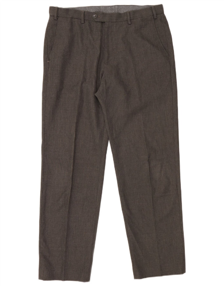Marks & Spencer Pantalón de traje regular cónico para hombre W36 L31 Poliéster gris
