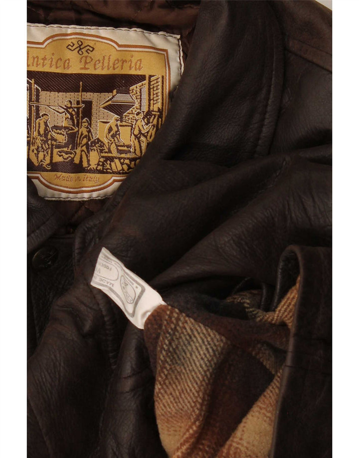 Chaqueta de cuero vintage para hombre Reino Unido 42 XL Marrón