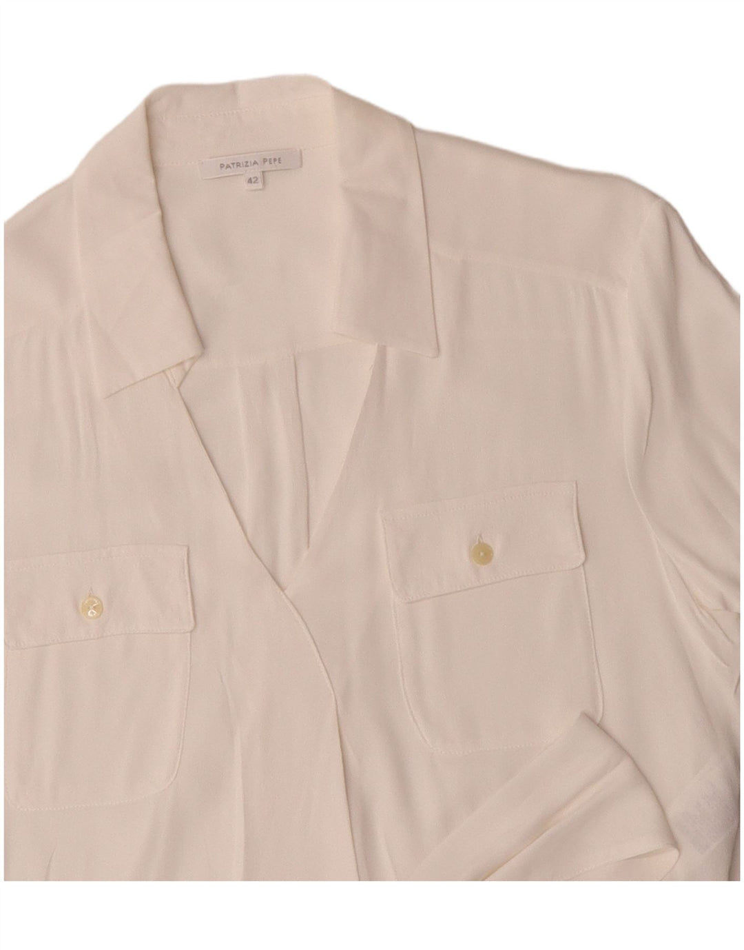 Patrizia Pepe Blusa de manga corta con lazo frontal para mujer IT 42 Medium White
