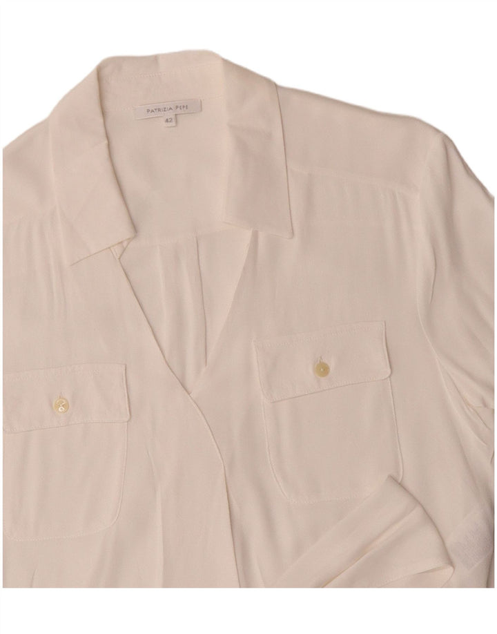Patrizia Pepe Blusa de manga corta con lazo frontal para mujer IT 42 Medium White