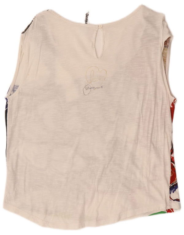 Desigual Mujer Gráfico Chaleco Top UK 18 XL Blanco Floral Algodón