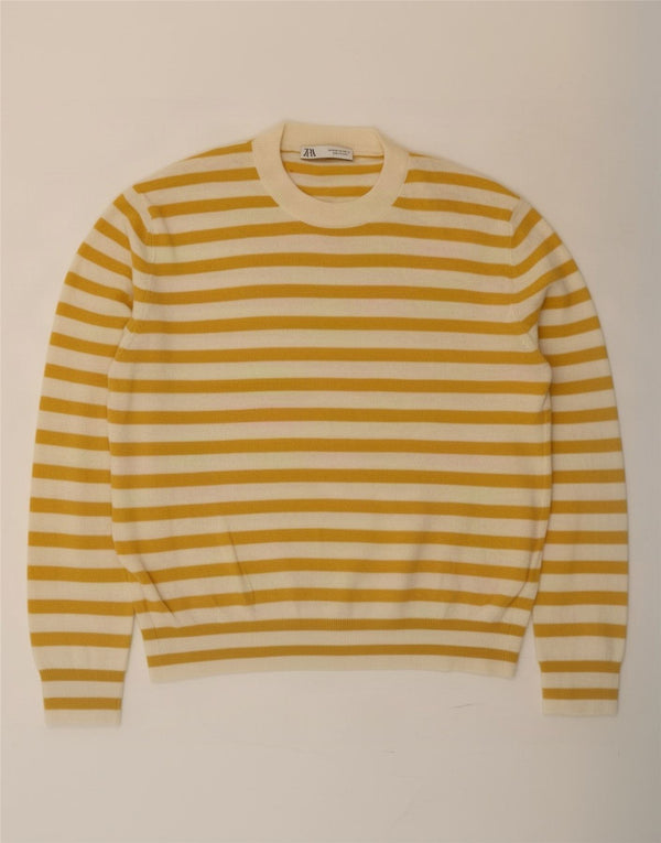 Zara Jersey De Cuello Redondo Para Mujer UK 44 Poliamida A Rayas Amarilla Mediana