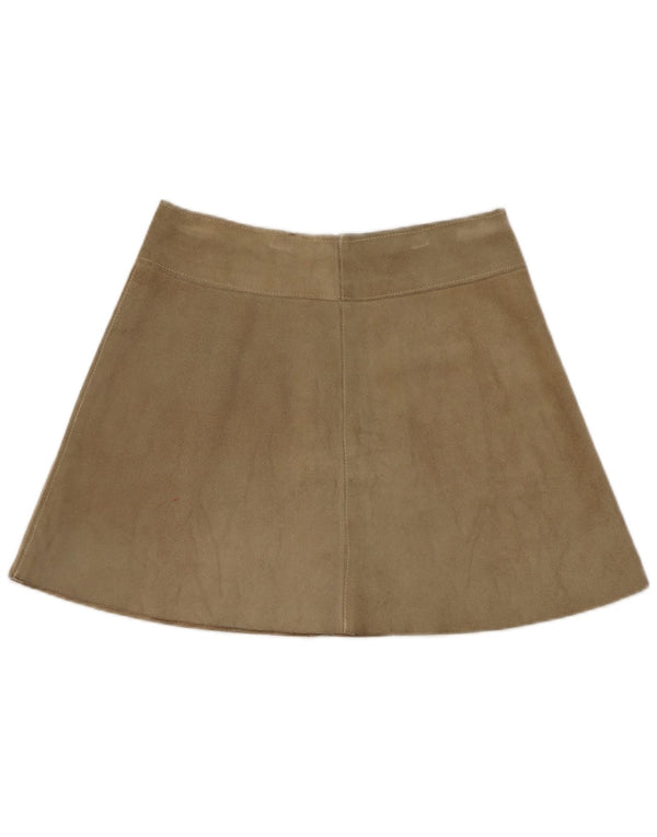 Vintage mujer ante mini falda W28 cuero caqui medio