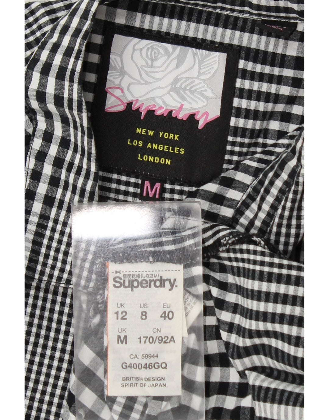 Superdry Camisa Gráfica Larga Para Mujer UK 40 Mediana De Algodón A Cuadros Negro