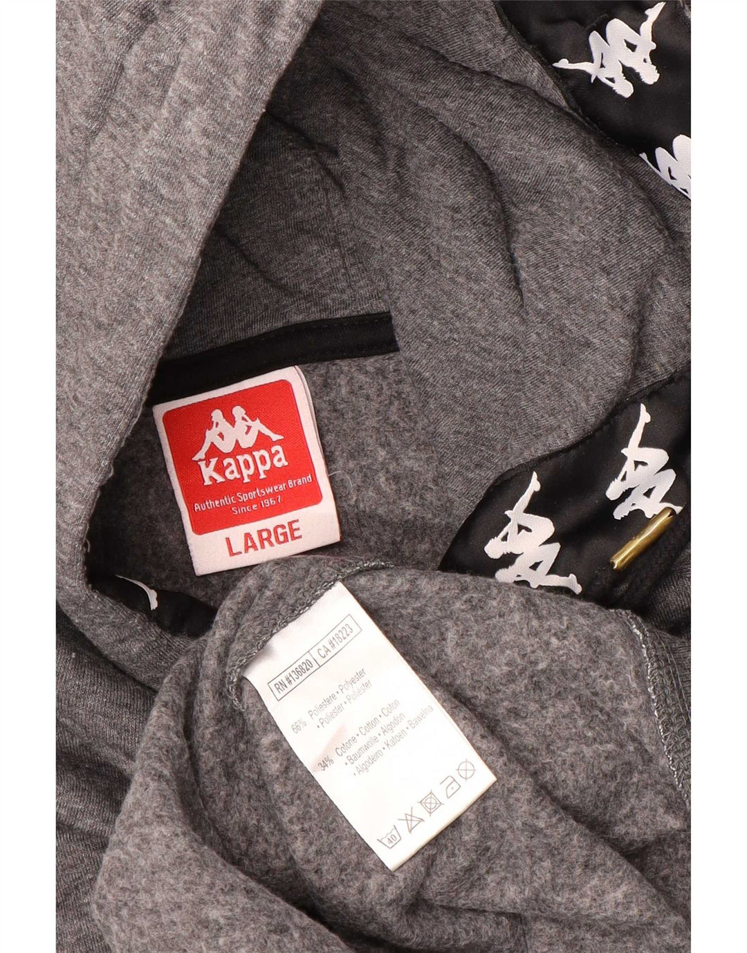 Kappa Hombre Sudadera Con Capucha Gráfica Jersey Grande Gris Poliéster