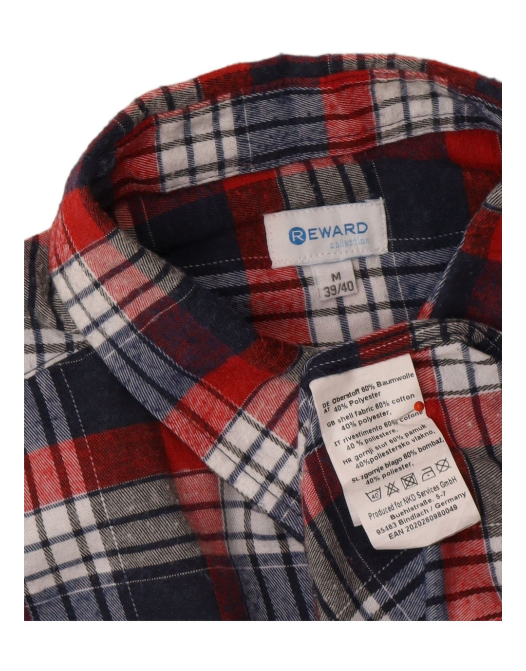 REWARD Camisa de franela para hombre UK 39/40 Medium Red Check Cotton
