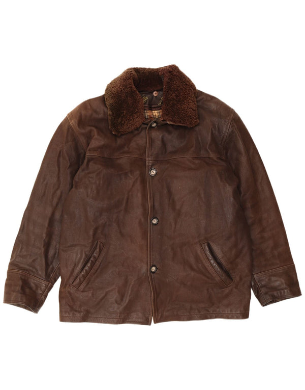 VINTAGE Chaqueta de cuero para hombre Reino Unido 40 Cuero marrón grande