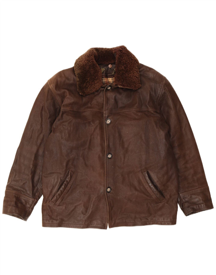 VINTAGE Chaqueta de cuero para hombre Reino Unido 40 Cuero marrón grande