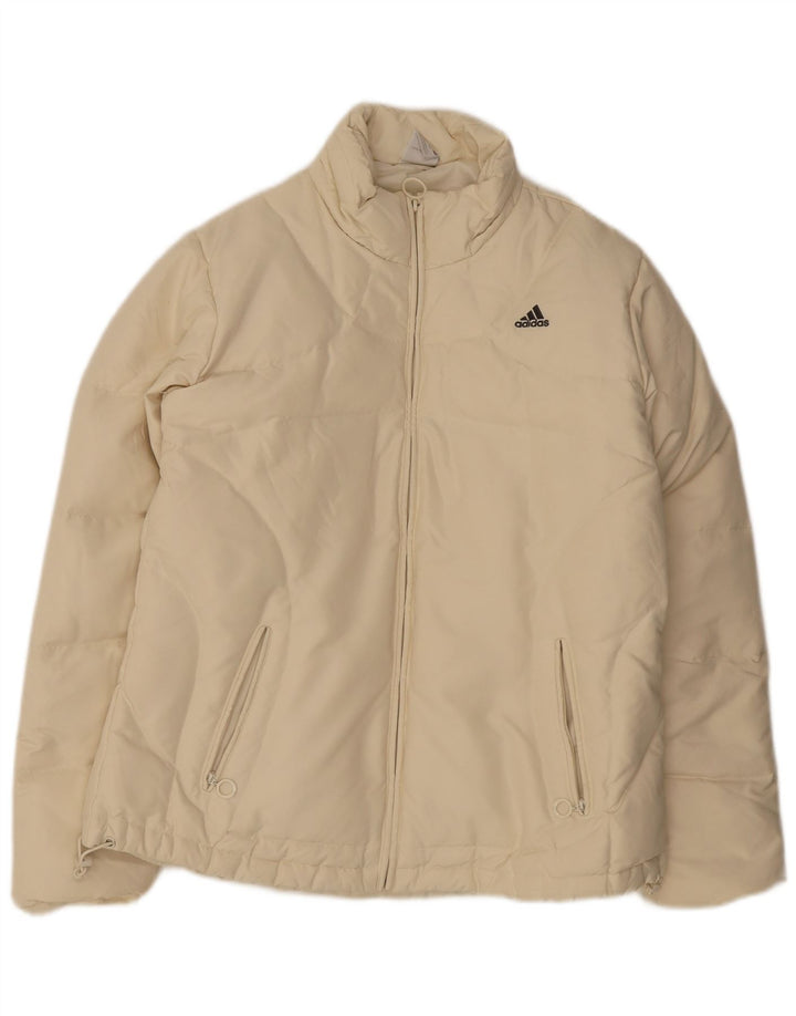 Adidas - Chaqueta acolchada para mujer, talla 40, talla grande, poliéster blanco roto