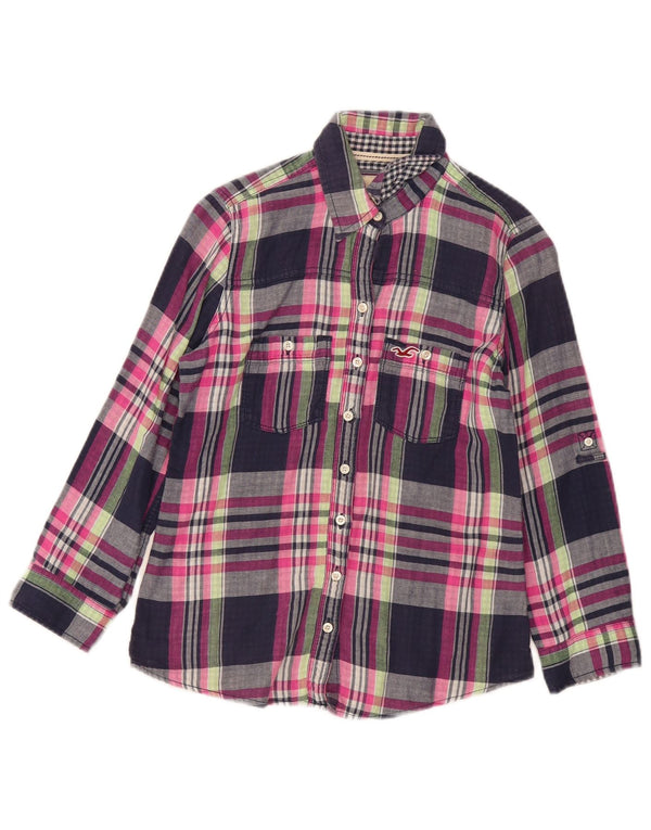 HOLLISTER Camisa de franela para mujer UK 6 XS Algodón a cuadros azul marino