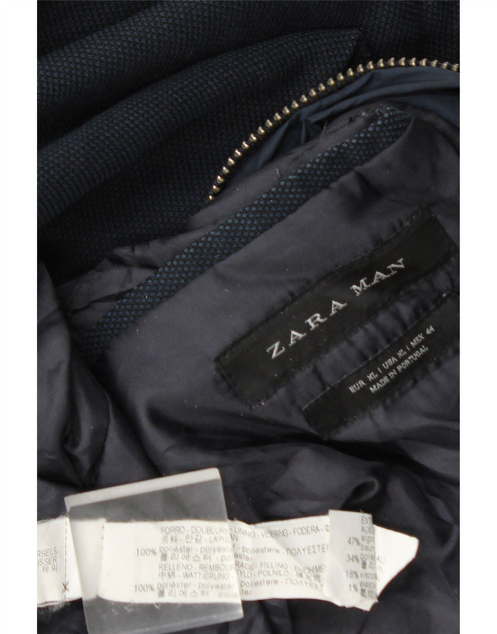 Zara Mens Bomber Jacket UK 42 XL Azul Marino Cuadros Poliéster