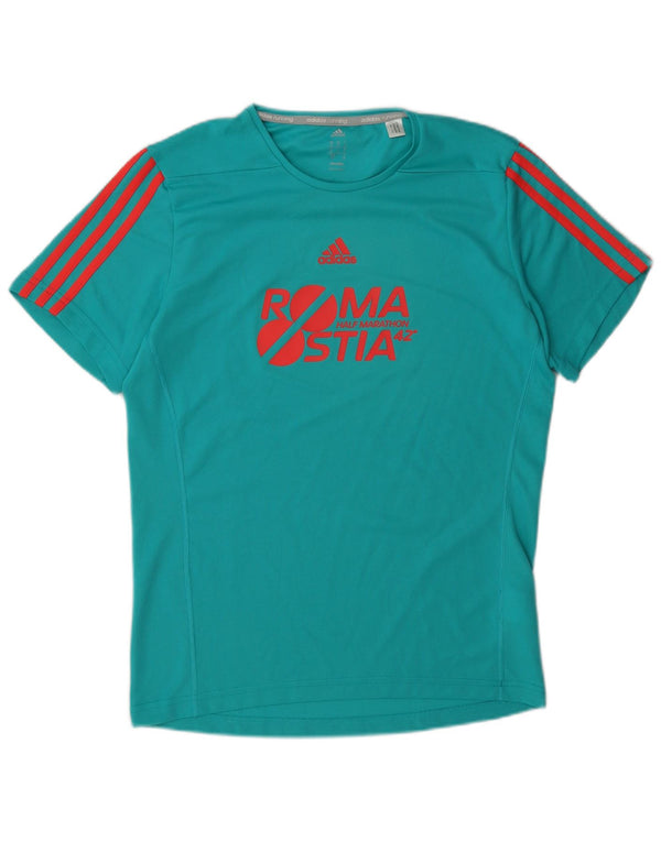Adidas Mens Climalite Graphic Camiseta Top Pequeño Poliéster Turquesa