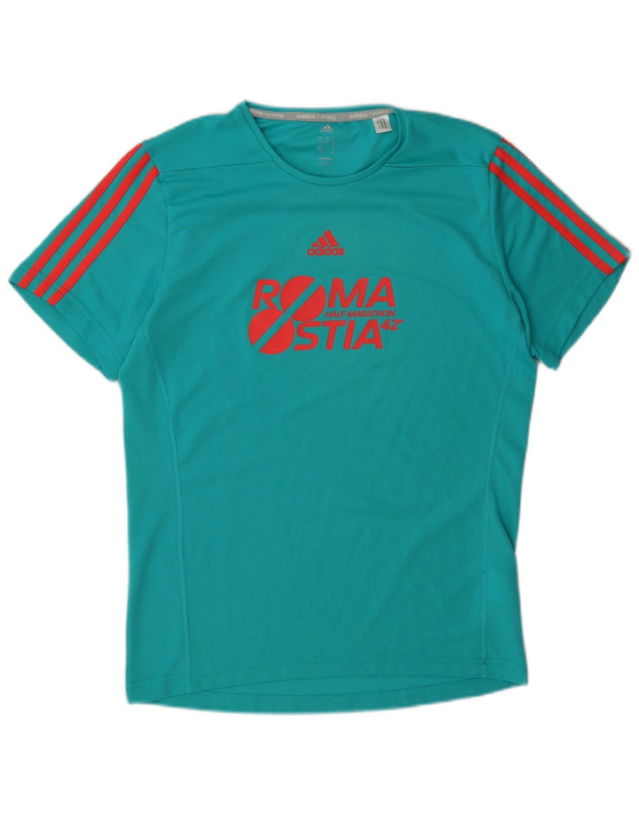 Adidas Mens Climalite Graphic Camiseta Top Pequeño Poliéster Turquesa