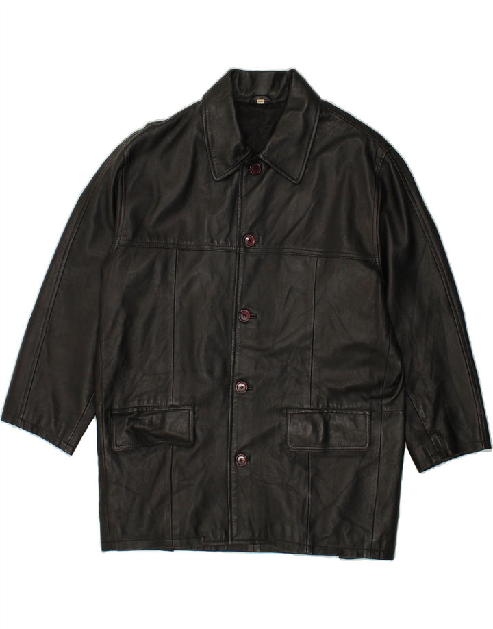 VINTAGE Abrigo de cuero holgado para hombre IT 48 Cuero negro medio